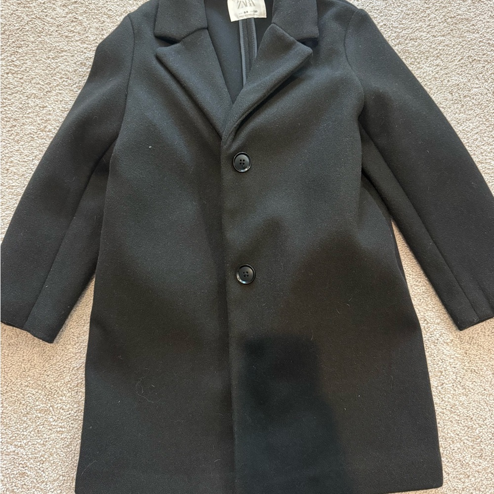 Zara Kids Black Single-Breasted Pea Coat 8-9